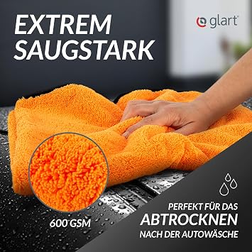 Glart 44WG Watergate super absorbent microfibre drying cloth orange 1 piece Large suction and cleaning cloth for car motorcycle boat and household soft paint-friendly lint-free machine washable