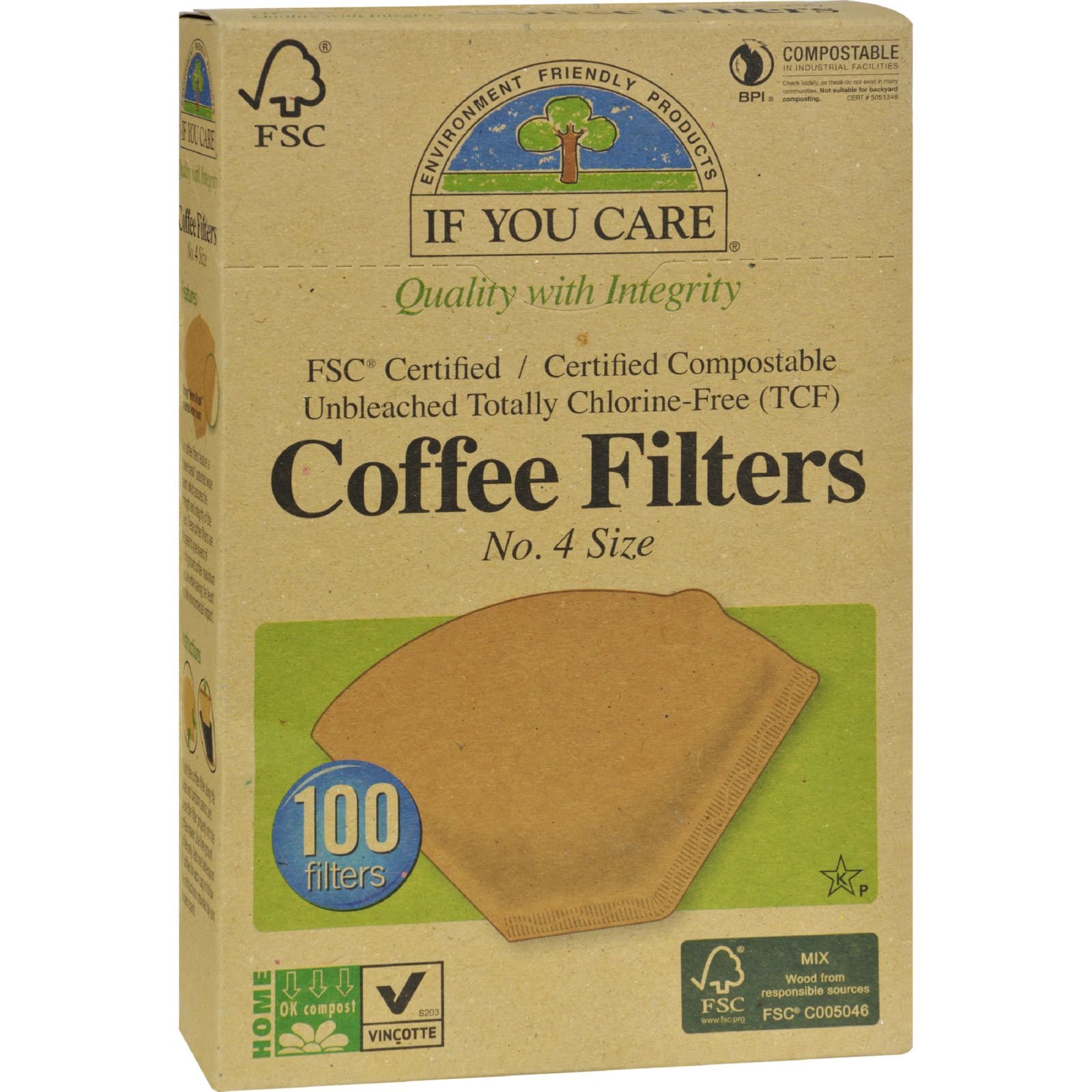 IF YOU CARE COFF FILTER #4 CONE BRWN, 100 CT