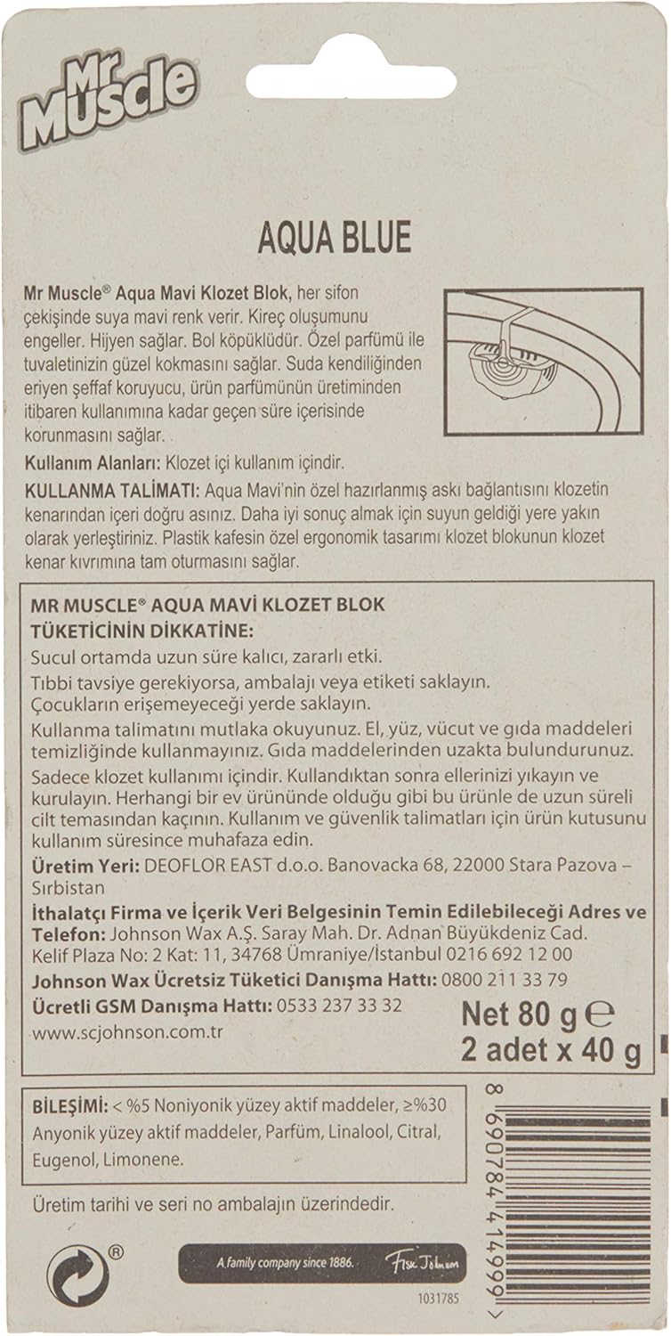 Mr. Muscle Klozet Blok Aqua Mavi 2li Koku Giderici