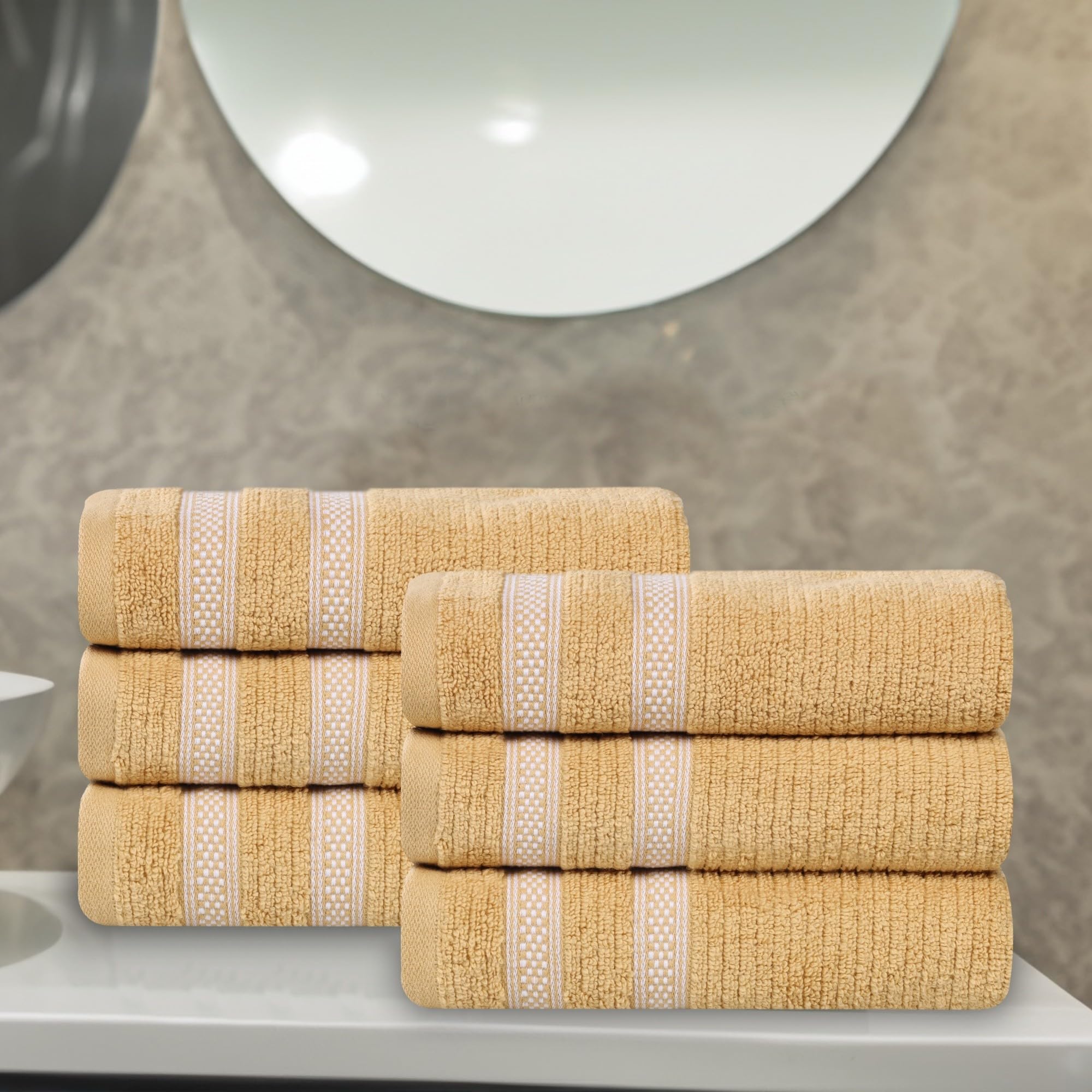 Superior Set di asciugamani in cotone, Zero Twist, geometrici a costine, piccoli asciugamani, morbidi e assorbenti, essenziali per la casa, spa, salone, hotel, cucina, lusso ad asciugatura rapida, set