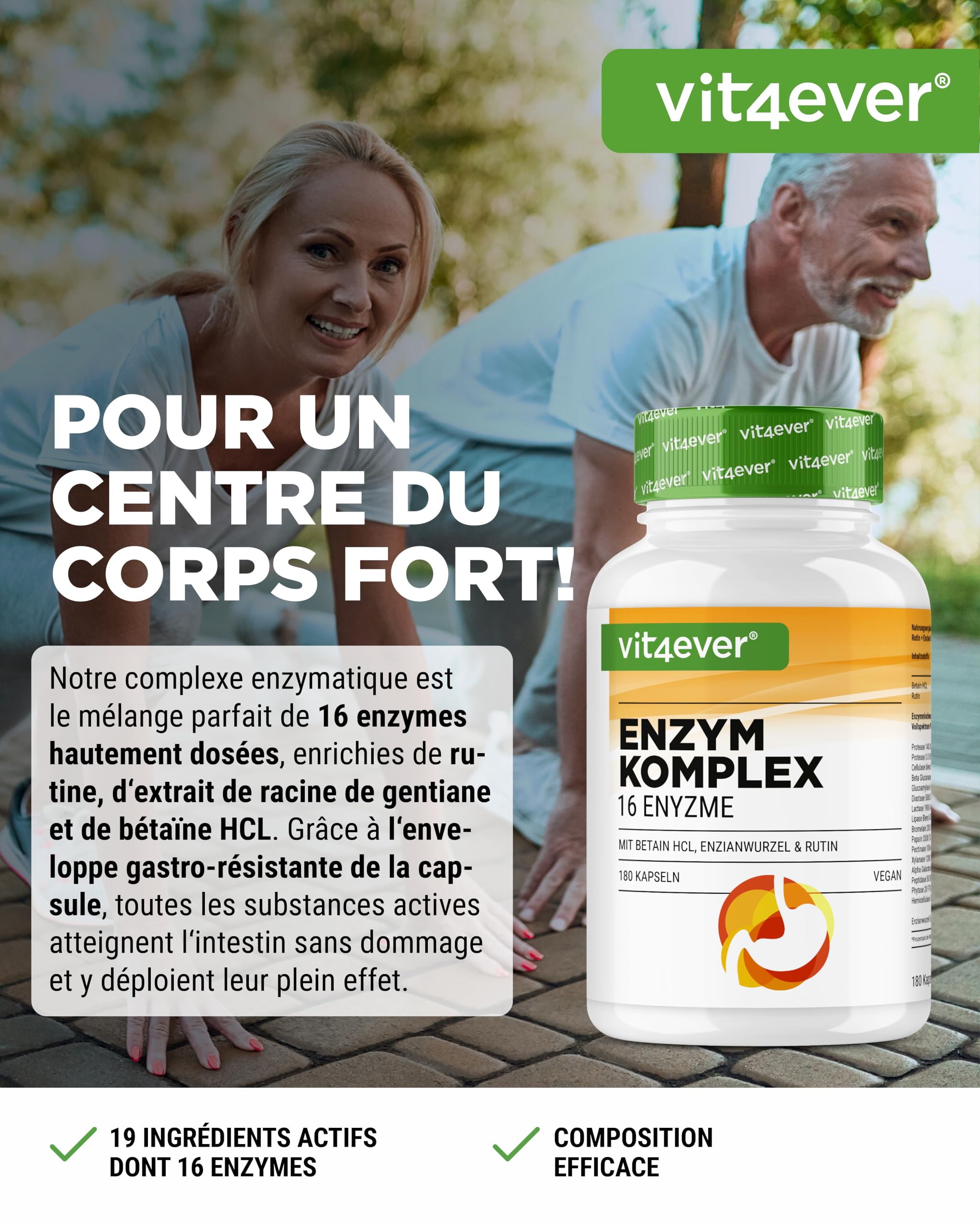 Enzymes Digestives - 180 Gélules avec 16 Enzymes plus Bétaïne HCL, Rutine & Racine de Gentiane - Avec Bromélaïne, Papaïne, Amylase, Lipase, Protéase, Lactase - Végétalien - Fortement Dosé