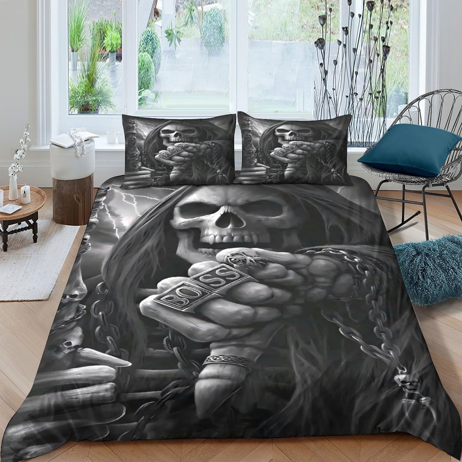 Ctjqhvkz Style-8 3D Printed Grim Reaper Fitted Sheet Microfiber Soft Gothic Skull Mattress Cover For Bedroom Dorm Decor Black Single（135X200cm）