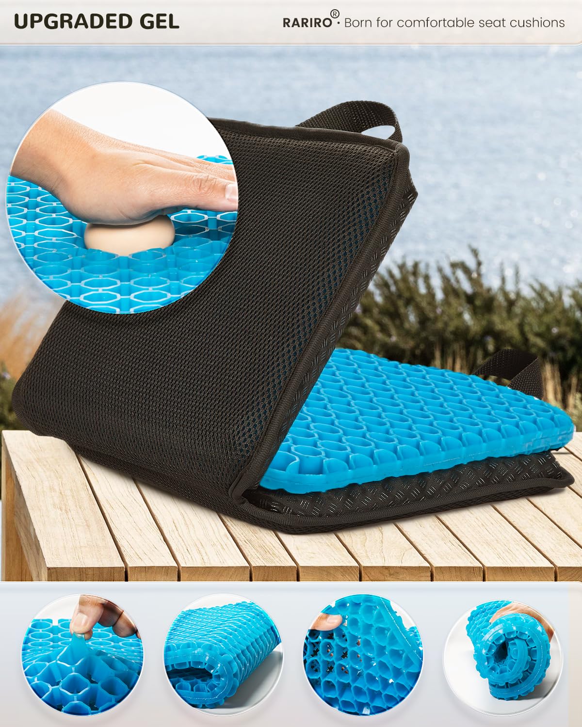 Coussin de siège de voyage en gel pour sièges d'avion, pliable, imperméable, portable pour siège de stade, sièges de blanchiment, kayak, vols, camping, coussinets en gel d'œufs, coussin de siège