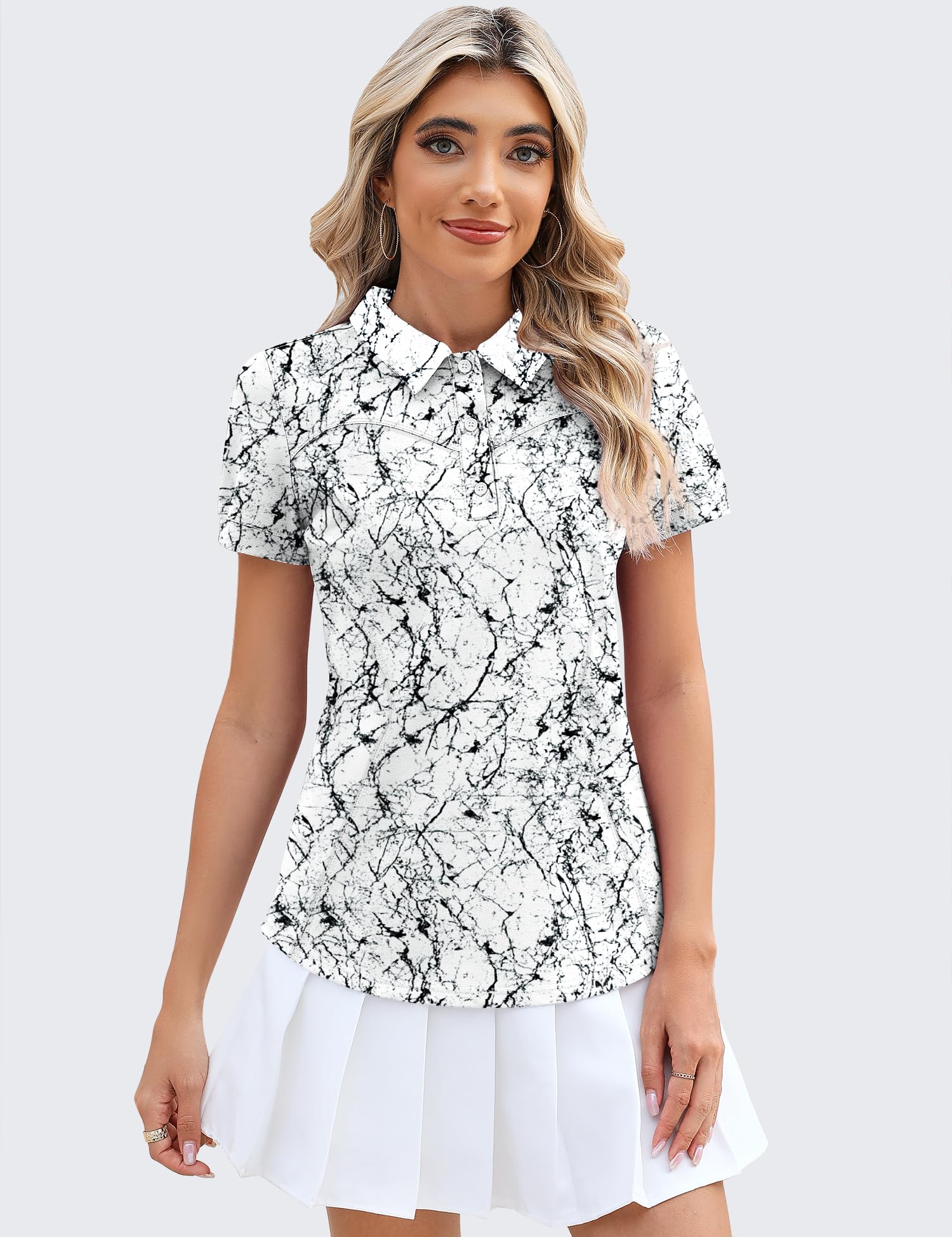 IECCP Polo de golf para mujer, manga corta, cuello de algodón, ligera, absorbe la humedad, camiseta de verano, trabajo, informal, tenis, 3 botones, 2025
