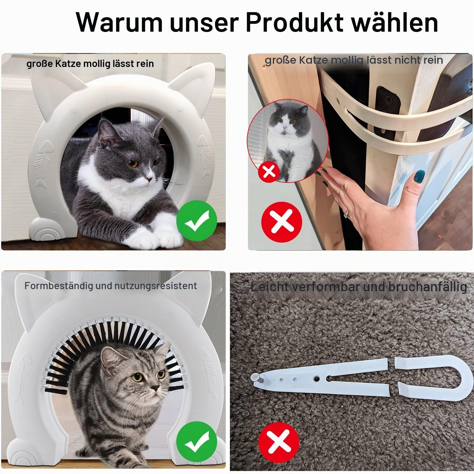 Katzentür Innentür,Katzentür Katzenklappe Für Katzen bis zu 10 kg,Katzentunnel für Zimmertüren（weiß）