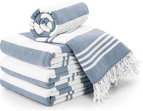 Utopia Towels Paquete de 4 toallas turcas de playa, 40 x 72 pulgadas, 100% algodón, de gran tamaño, sin arena, ligeras, de secado rápido, prelavadas