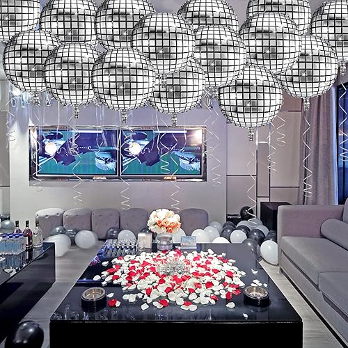 Miniatura 6 de 20 globos de bola de discoteca, globos de discoteca 4D de 22 pulgadas, globos redondos de papel de aluminio, globos de espejo metálico