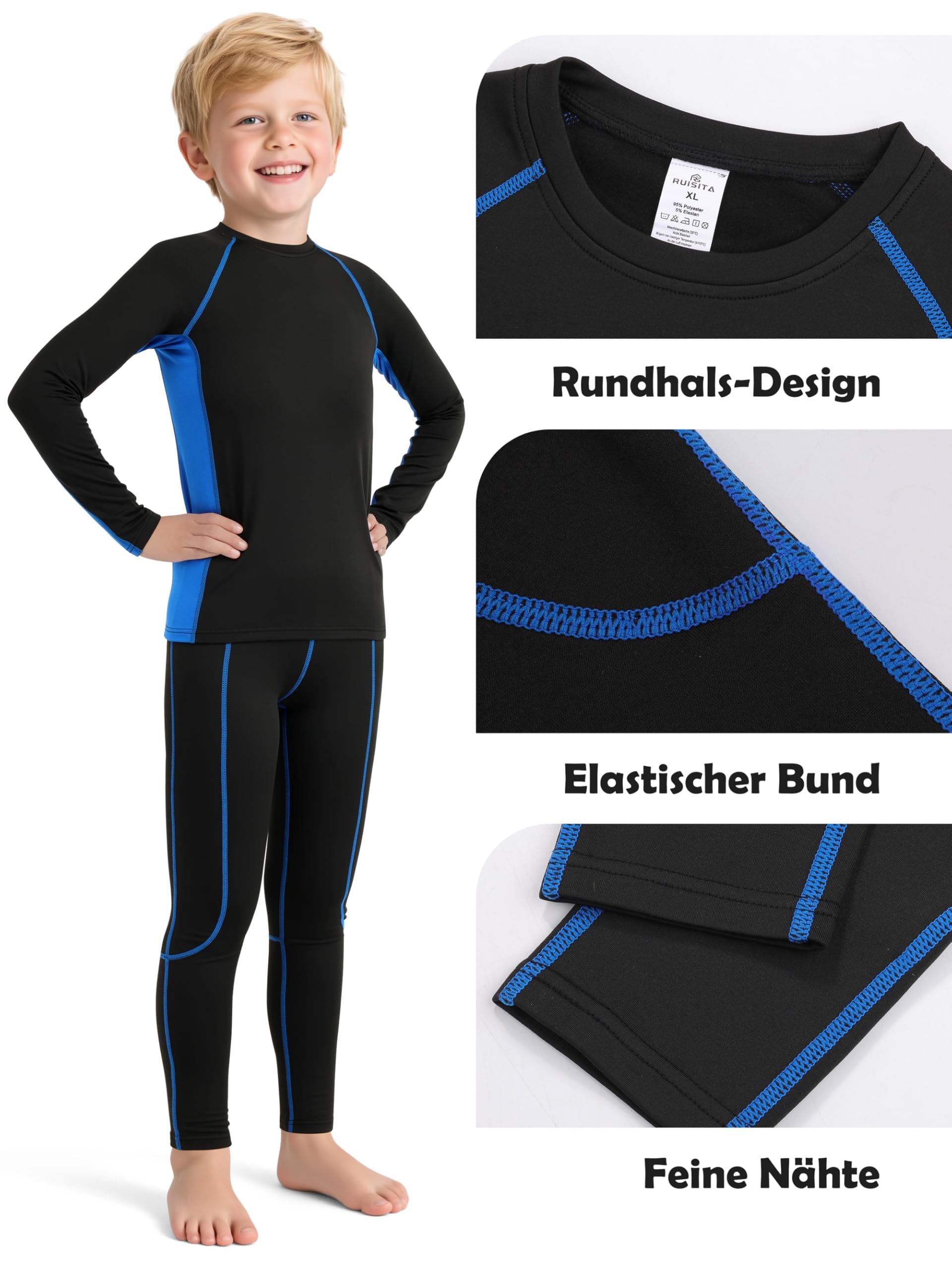 Ruisita Sous-vêtements thermiques de ski pour enfants - Sous-vêtements fonctionnels de sport - Pour garçons et filles - Respirants - Sous-vêtements thermiques - Sous-vêtements d'hiver - Pantalon
