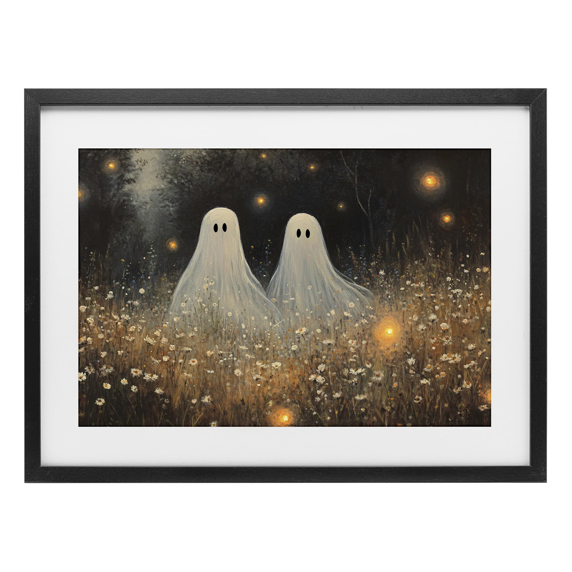 Stupell Industries Midnight Black (Textured) 'Ethereal Ghost Twins', Framed Print Under Glass, Black, 23 X 17 Inches, Easy To Hang And Sturdy, Made In Usa, By Jacky Ngan
