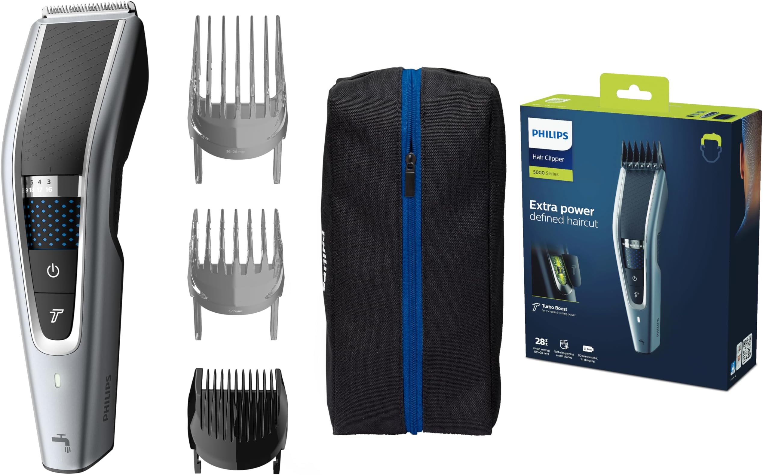 Hair Clippers, Series 5000 Trim-n-Flow PRO Technology Hair Clipper, Fully Washable with Self-Sharpening Stainless Steel Blades, Corded, UK 3-Pin Plug - HC5630/13