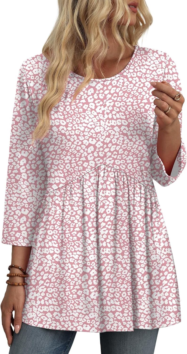 3/4 Length Sleeve Womens Tops Blouses for Women Dressy Casual Spring Fashion Clothing Crew Neck Babydoll Tops - Image 3