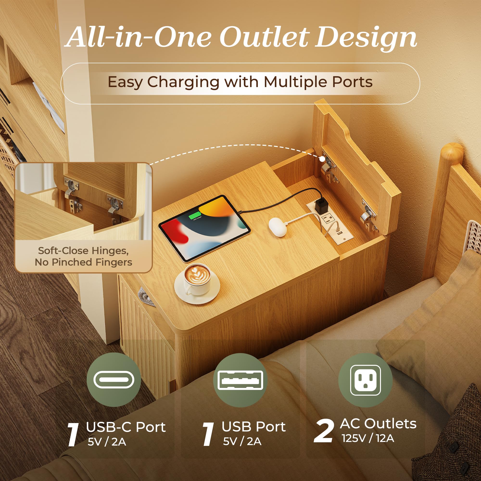Amazon.com: Huuger Narrow Nightstand with Charging Station, USB-C
