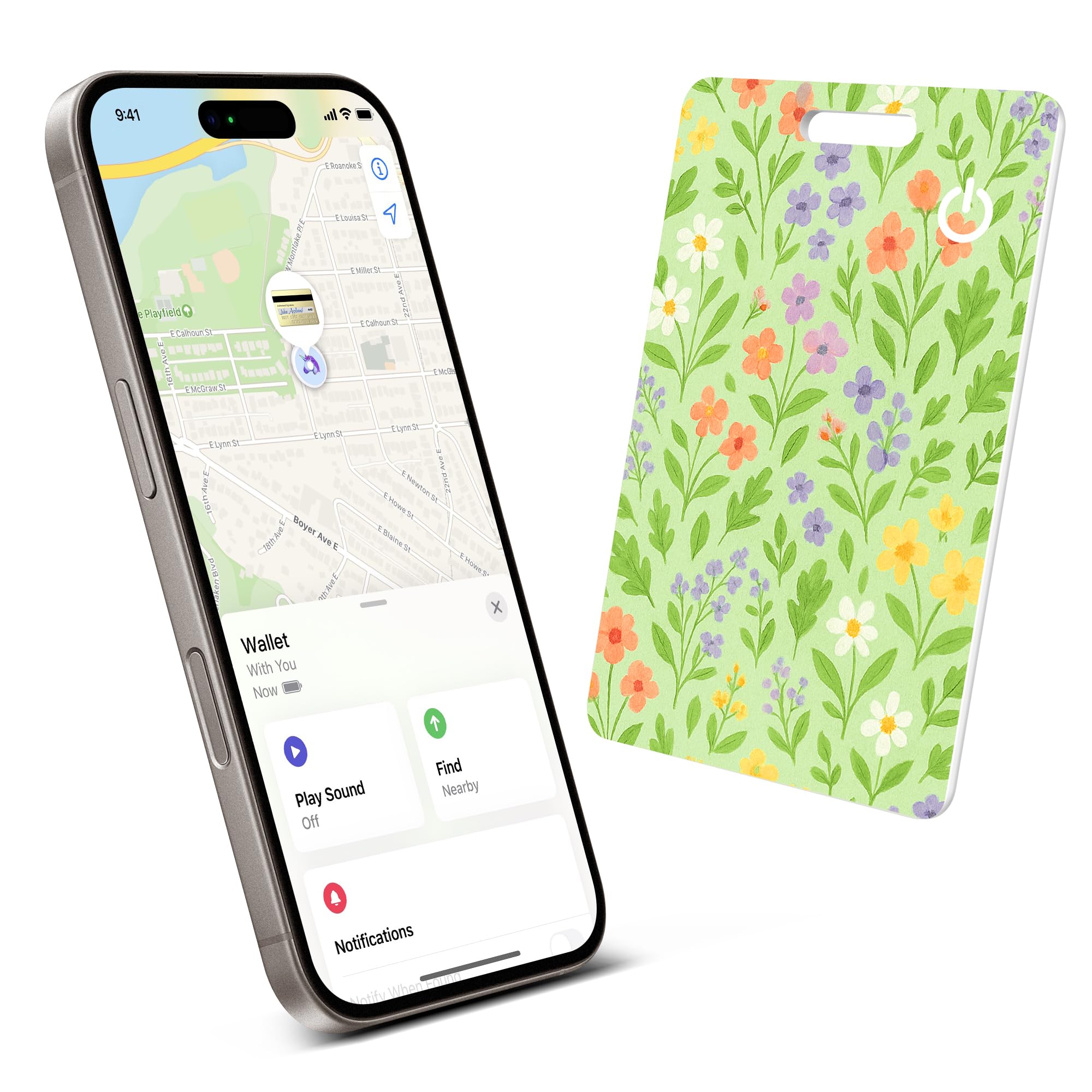 Wallet Tracker Card (iOS Only), Rechargeable Smart Card Wallet Tracker for Apple, Bluetooth Tracking and Phone Finder, 0.06in Slim,Item Locator for Keys, Bags, Passport (Green Flowers)-image-21