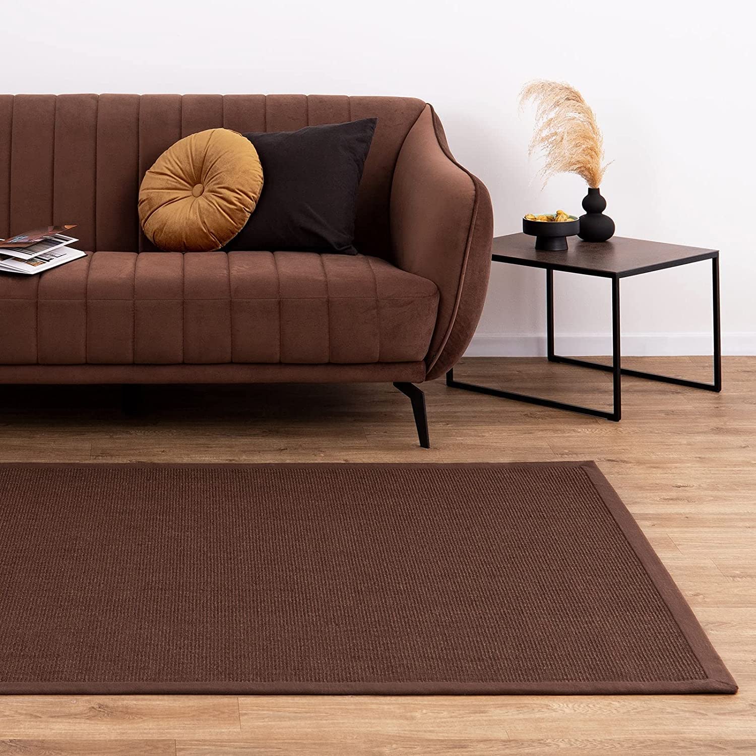 casa pura SisalTeppich Wohn- und Schlafbereich, Küche und Esszimmer, Dunkelbraun, Rutschfester, waschbarer kurzfloriger Teppich mit Bordüre, 200 x 290 cm