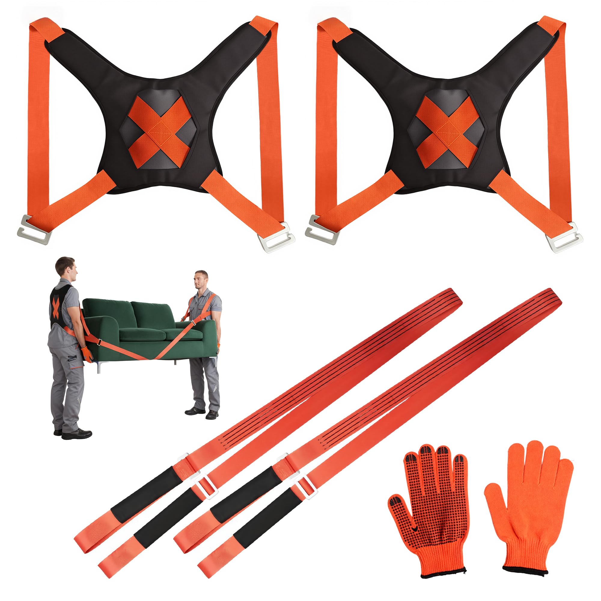 Tragegurte Umzug für 2 Personen - Möbeltragegurte aus Polyester mit Schulterpolster | Transportgurt für Möbel, Matratzen, Kühlschränke | Inkl. Anti-Rutsch-Handschuhe (380kg Traglast)