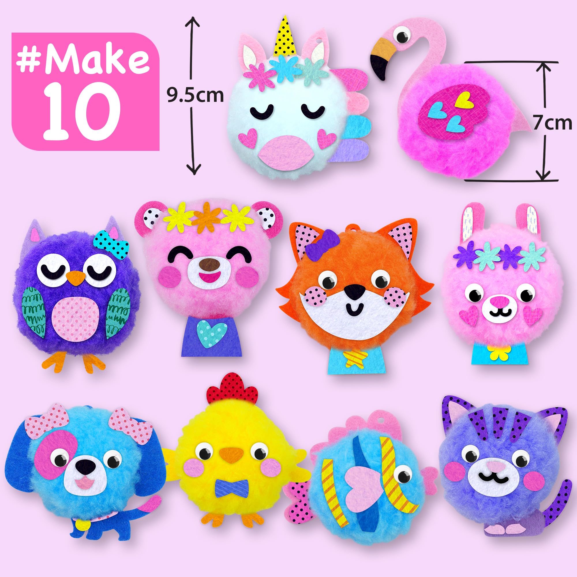 EZCRA Easy Arts and Crafts dla dzieci w wieku 3-5 lat, zestaw 10 dużych pomponów, DIY, pluszowa sztuka, rękodzieło, dla małych chłopców i dziewcząt, rękodzieło, zajęcia sensoryczne