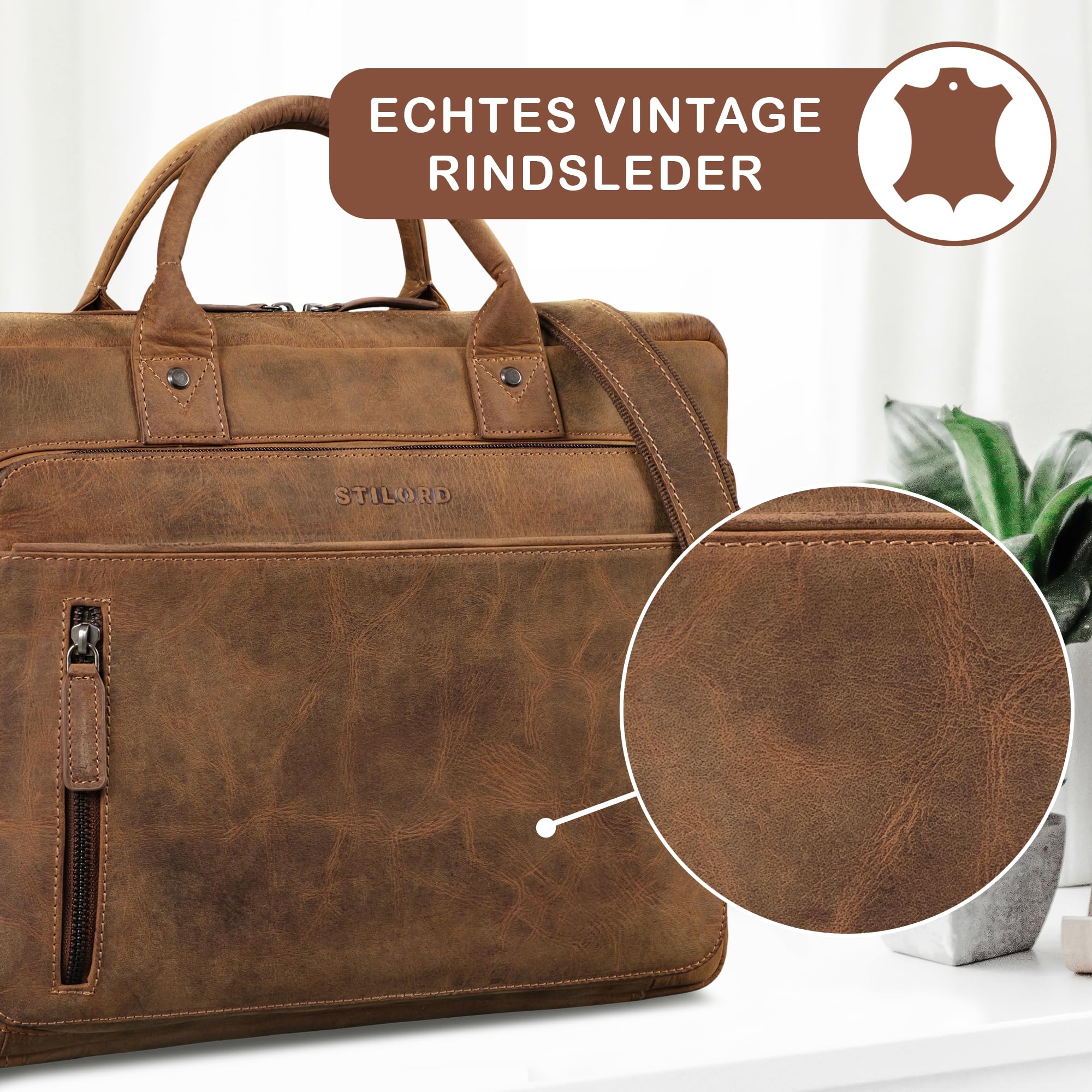 STILORD Ledertasche für Herren & Damen braun - Aktentasche mit 14 Zoll Laptopfach - Business-Tasche für Office, Uni & Büro - Umhängetasche 'Syd'