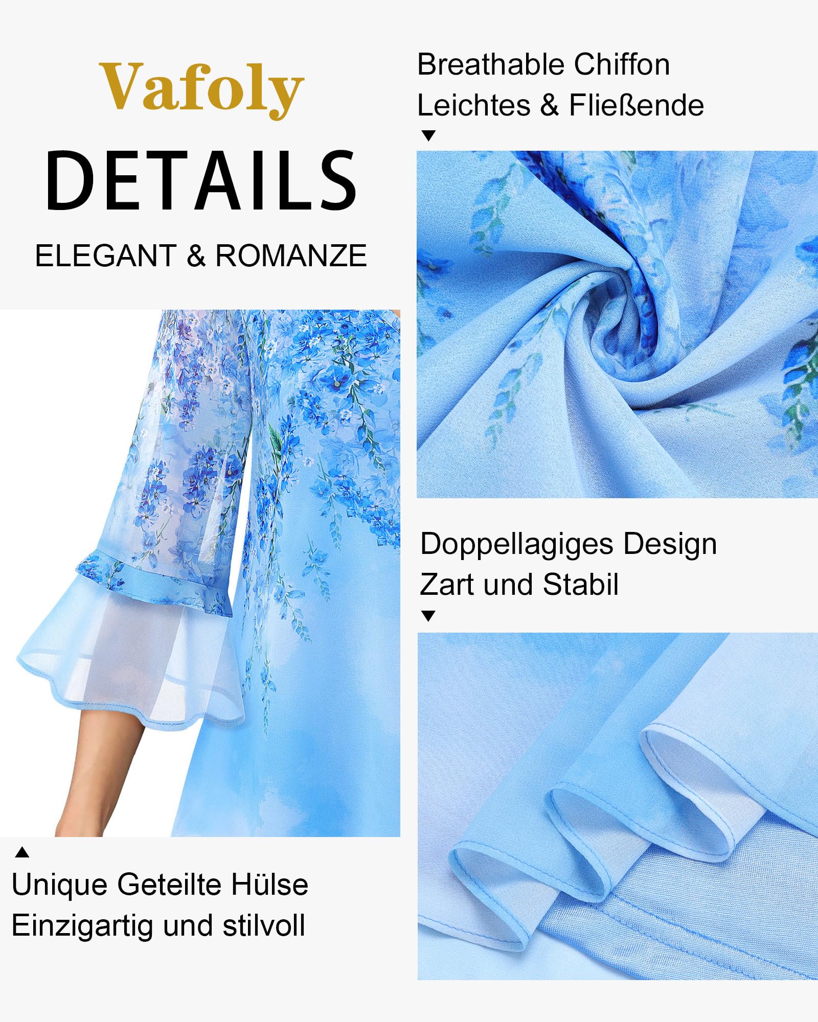 Vafoly Camicette da donna eleganti casual a maniche a 3/4 con scollo a V floreale chiffon