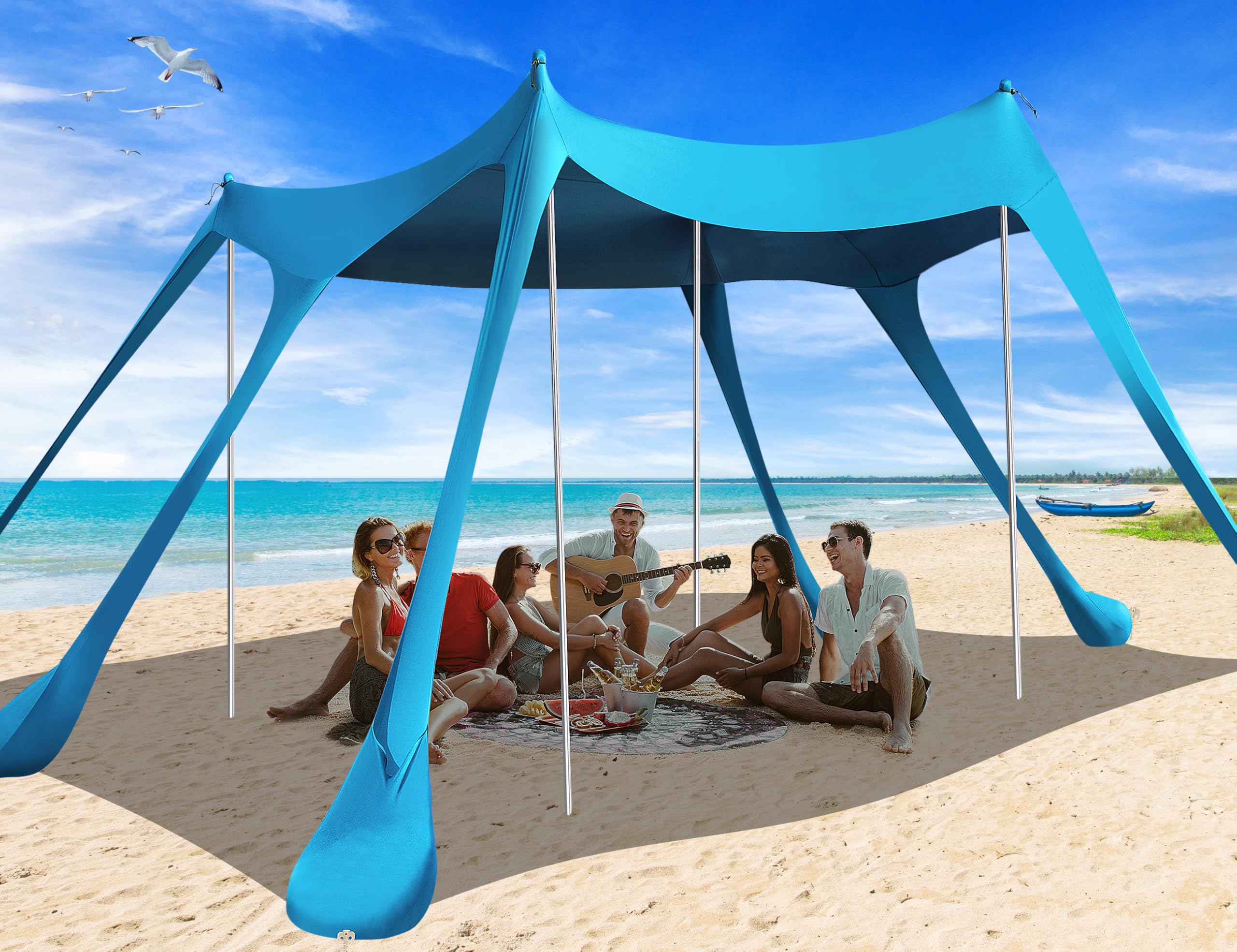 Vibemo Beach Tent, Camping Sun Shelter UPF50+ with 6 Sandbags, 2 Sand Shovel, 4 Stability Poles, Outdoor Pop UP Beach Canopy for Camping Trips, Fishing, Backyard Fun, Picnics-Navy Blue