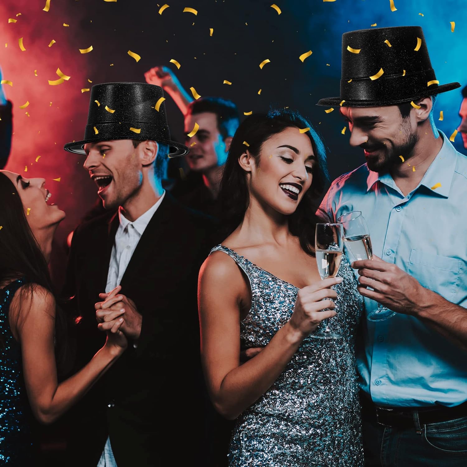 Hillban 50 Pack Glitter Top Hats Bulk Happy New Year Shiny Magician Top Hat for Adults Party