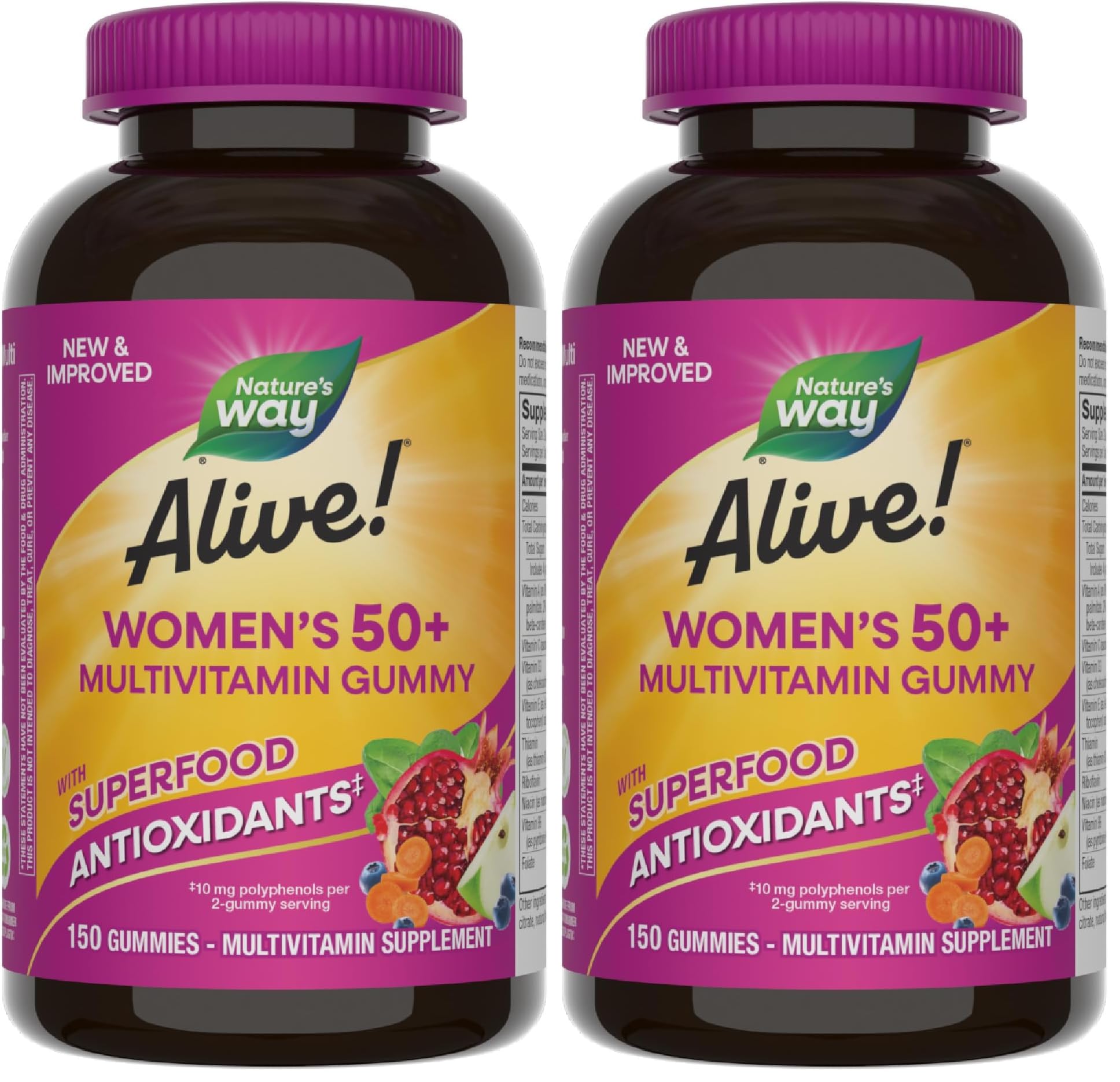 Nature's Way Alive! Women's 50+ Daily Gummy Multivitamins, Women's Supplements, Supports Healthy Heart, Brain & Bones,* B-Vitamins, Mixed Berry Flavored, 150 Gummies (Packaging May Vary), (Pack of 2) 150 Count (Pack of 2)