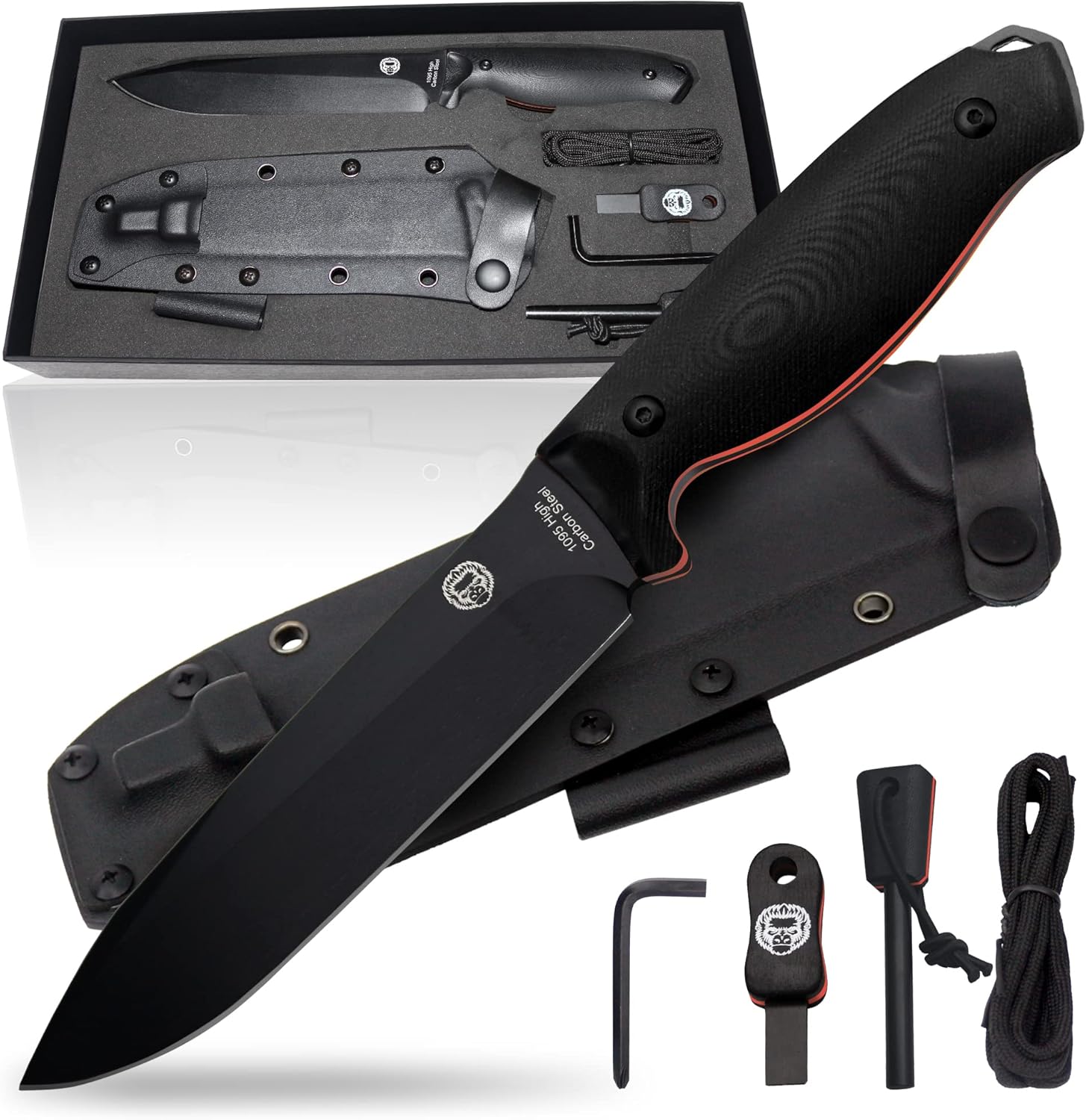 Holtzman's Gorilla Survival Fireline Fixed Blade Survival & Bushcraft Knife with Sheath, Fire Starter, Scraper & Paracord (Orange)