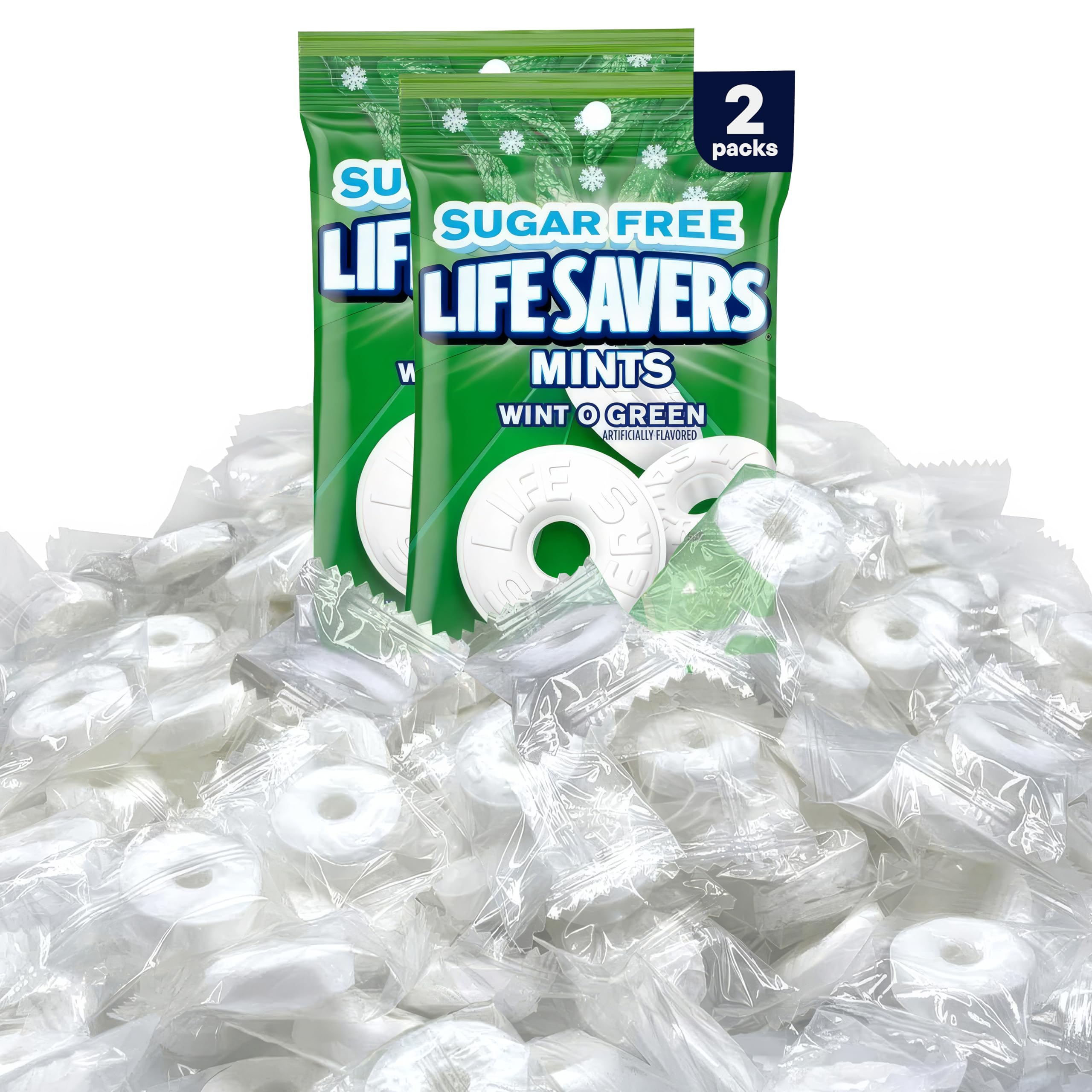 Lifesvers Wint O Green Mint Candy 2 Packs (2.75oz each one) Sugar Free Mint Candy - Holiday Candy Individually Wrapped