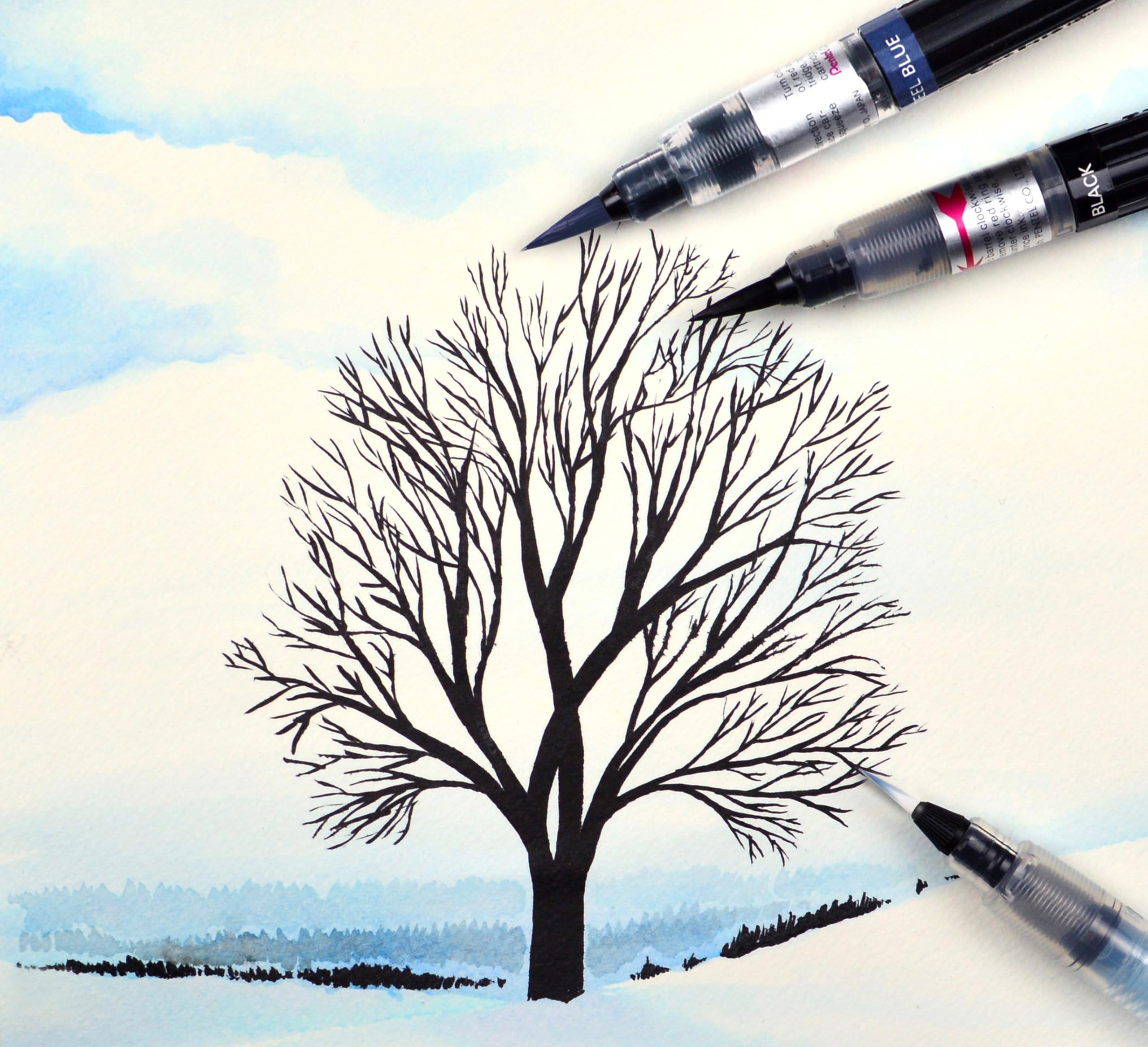 Pentel Colour Brush, nero, pennello inchiostro base acqua