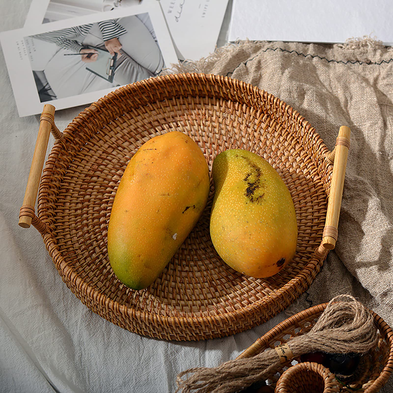 Vassoio rotondo in rattan intrecciato, taran naturale La Redoute