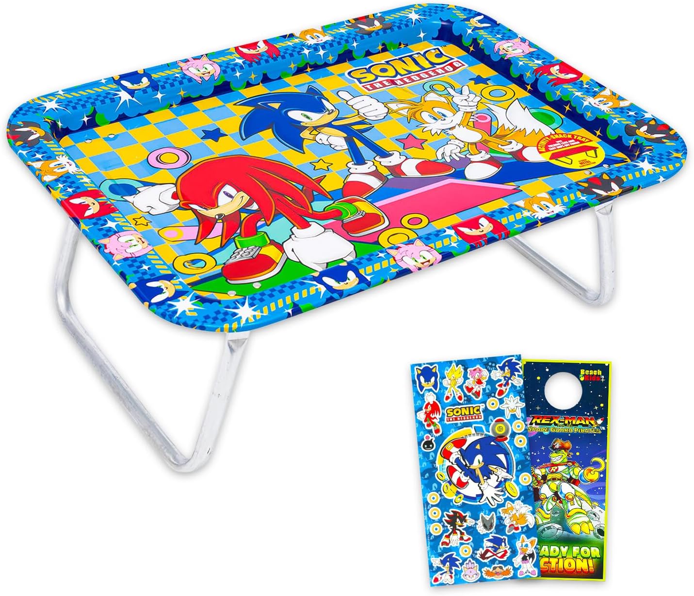 Sonic The Hedgehog Lap Desk – Bundle 17″ Rectangular Tray with Legs for Eating, Reading, Working Plus Stickers, More | Sonic Laptop Tray for School, Activities