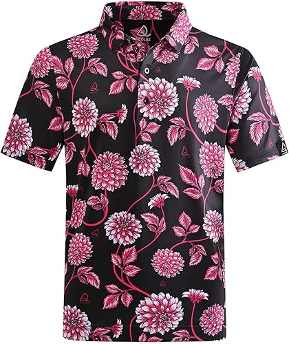 DEOLAX Mens Golf Shirt Fashion Print Floral Polo Shirts Short Sleeve Soft Classic Casual Dry Fit Golf Shirt for Men