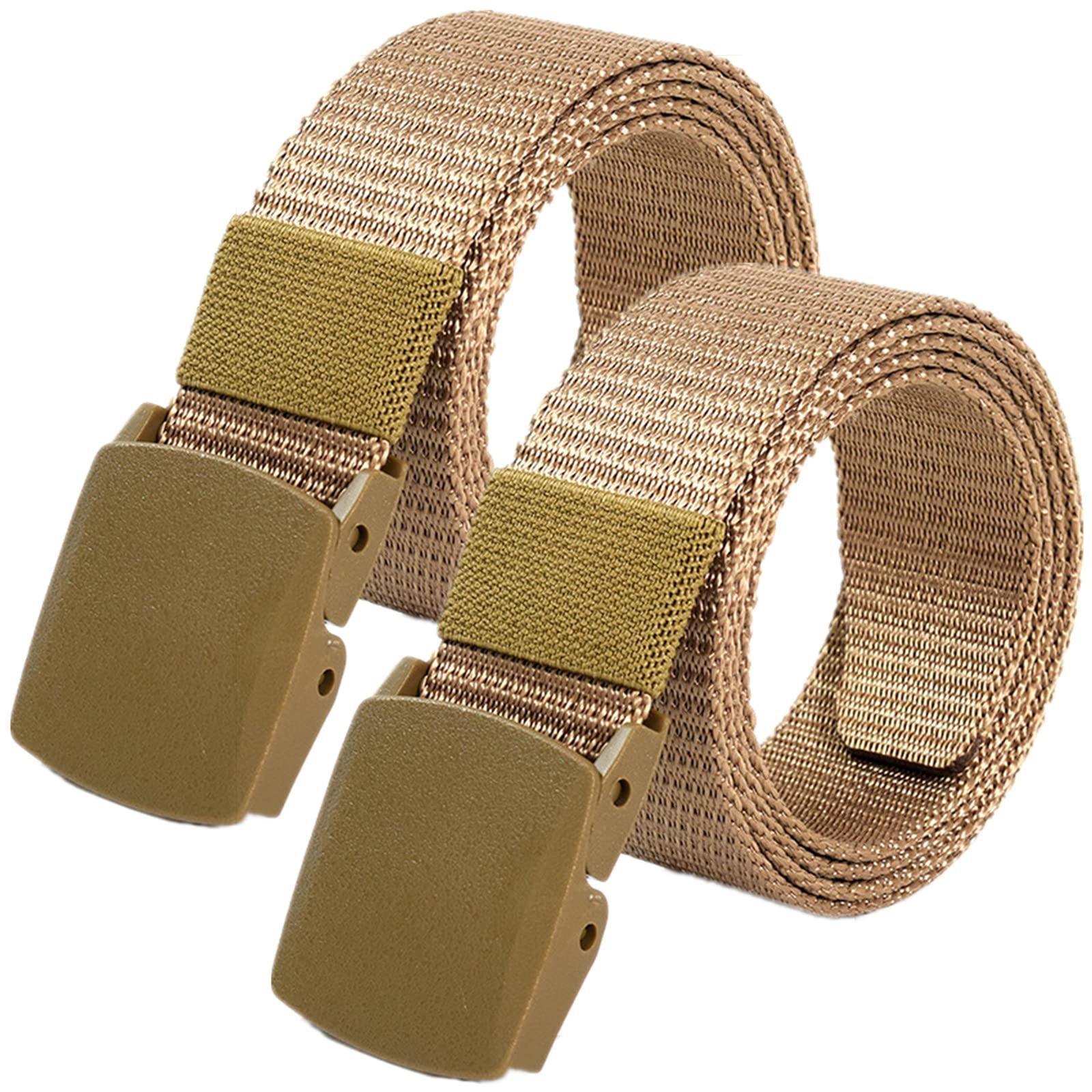 Cinturones de Trabajo para Hombre, Cinturones for Hombres y Mujeres, cinturón táctico de Nailon Ligero, tamaño de hasta 67 Pulgadas con Hebilla de plástico Militar, 2 Piezas(Khaki,130CM/51)