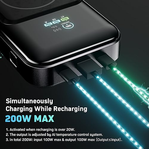 Miniatura 5 de DENVIX PowerX Power Bank Deluxe Package 1.1, 250W 4-en-1 25,000mAh Cargador portátil para portátil (91,25 Wh) con carga inalámbrica magnética para