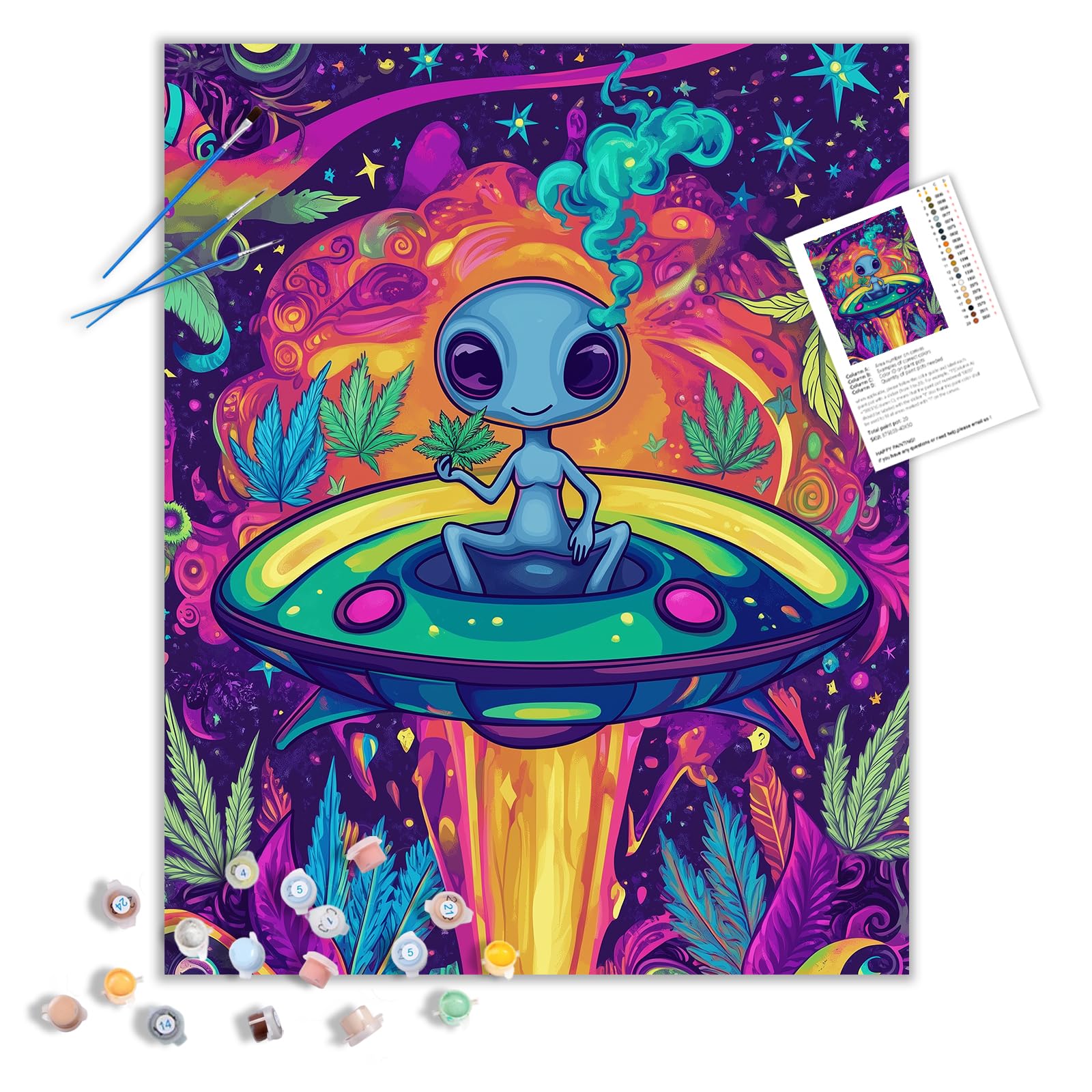 UFO Alien Paint by Numbers Kit, Funny Spaceship Paint by Numbers for Adults, Fantasy Cartoon Acrylic Painting for Home Decor(16×20inches, Frameless)
