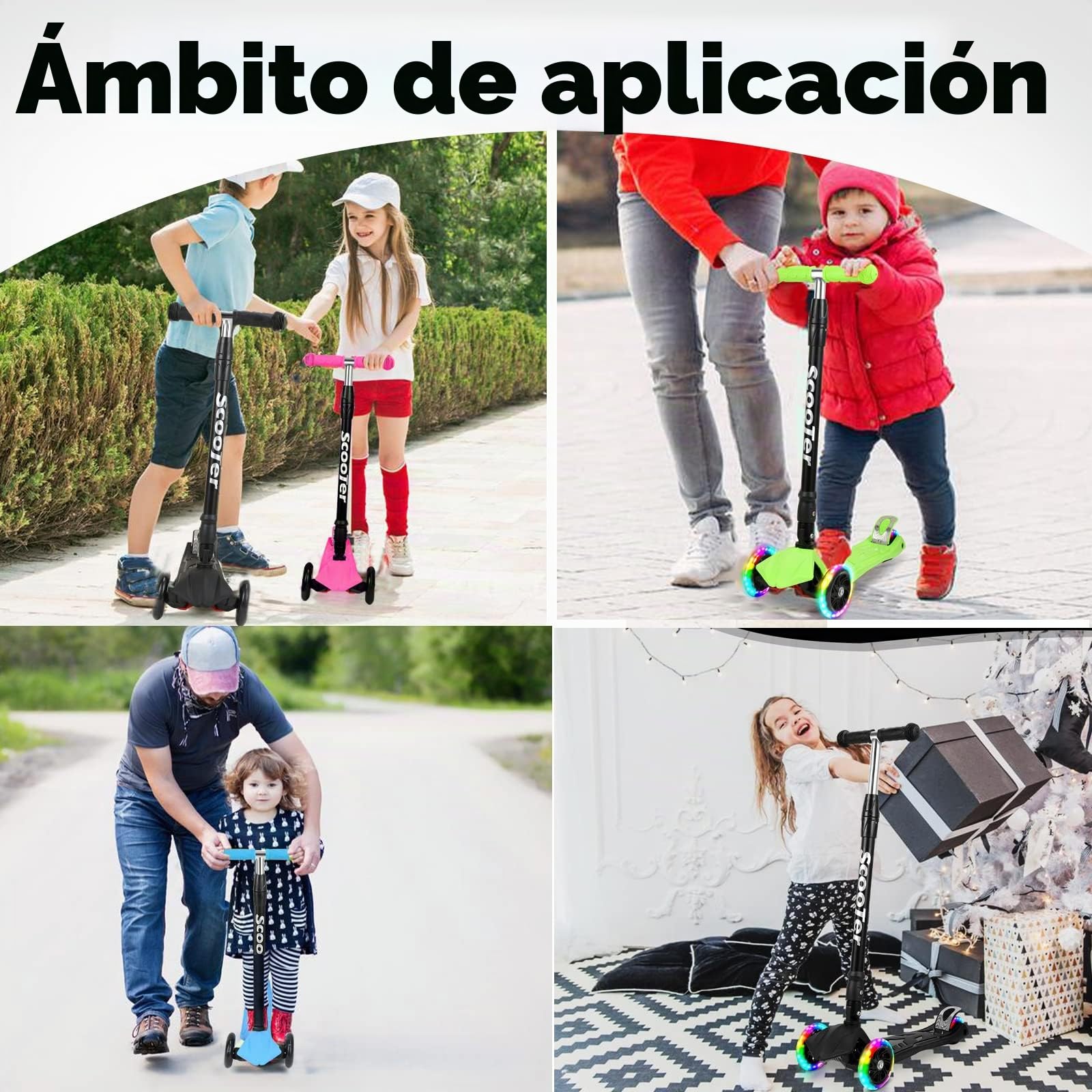 Sonnewelt Patinete Infantil Plegable con LED y Manillar Regulable en Altura, Frenos Traseros, para niños