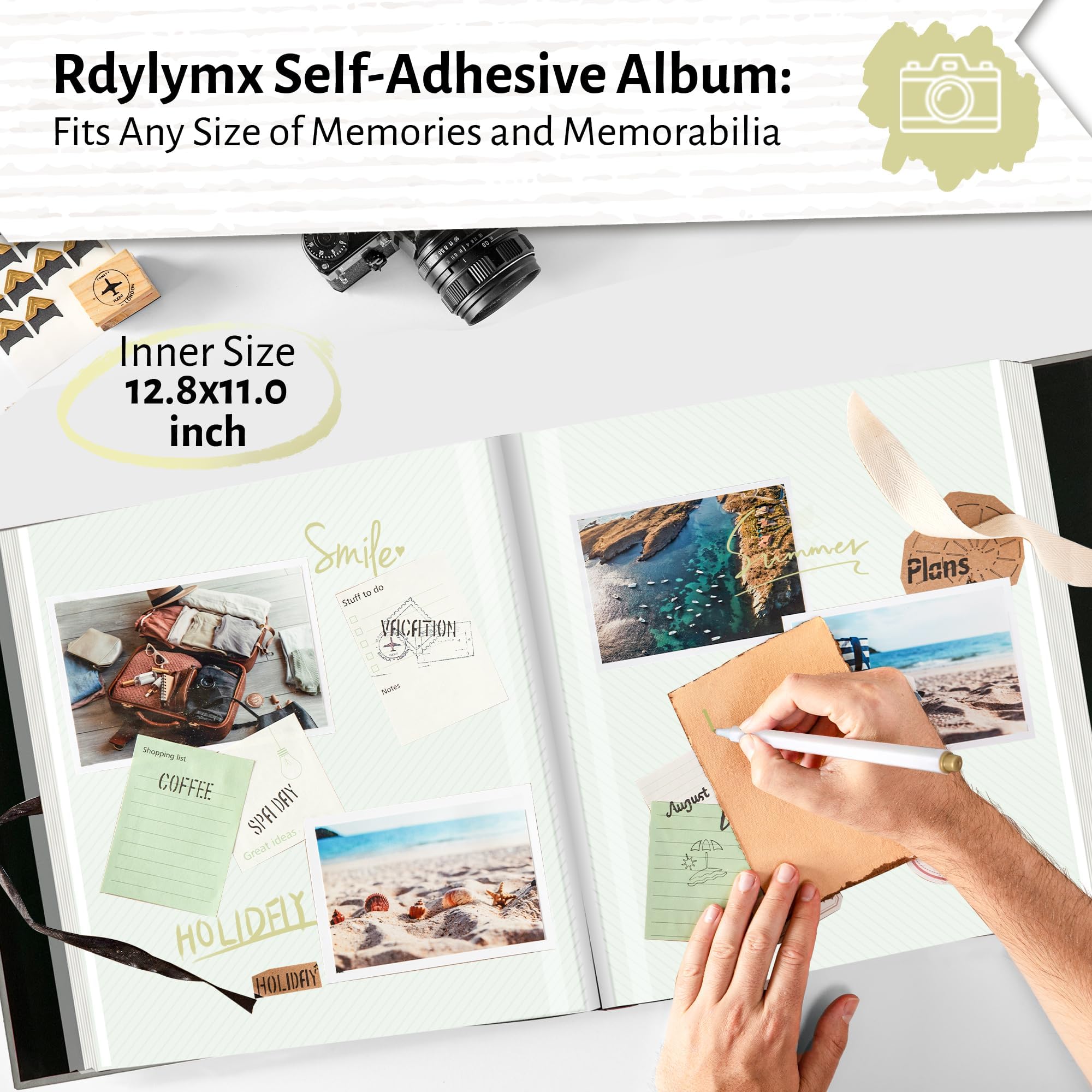 Album fotografico autoadesivo per foto da 5 x 3, 6 x 4, 7 x 5, 10 x 8, 60 pagine, copertina in pelle, ideale come regalo per famiglia, viaggi, matrimonio, grigio