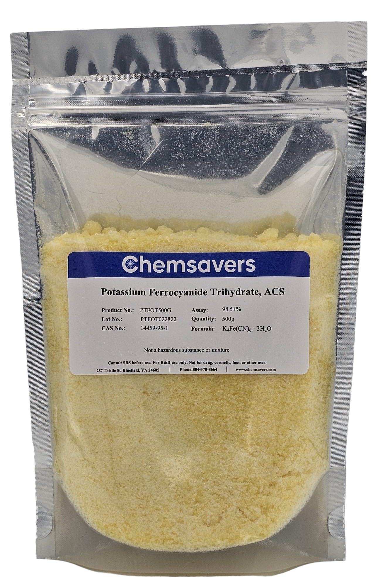 Potassium Hexacyanoferrate(II) Trihydrate, ACS, 98.5+%, 500g