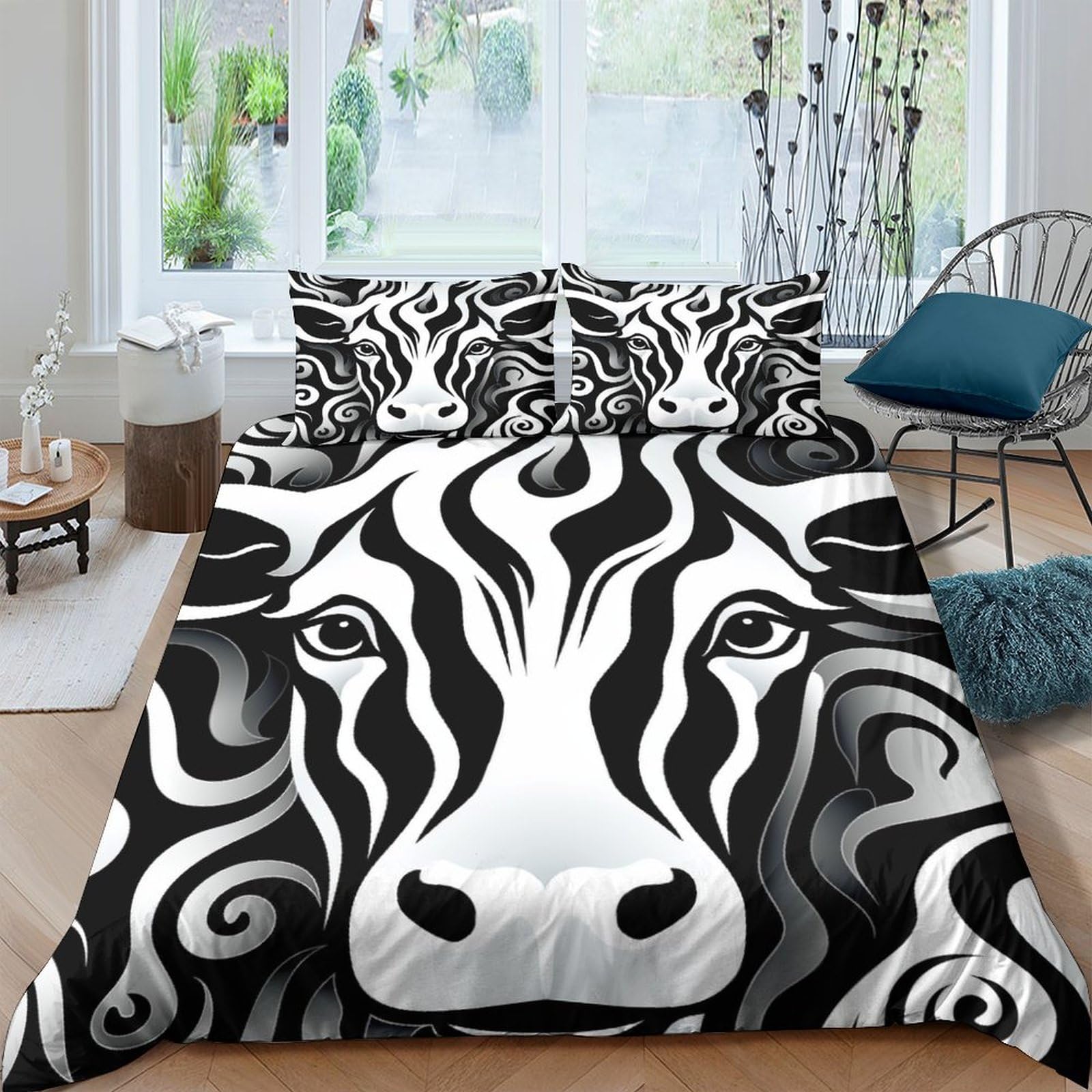 Parure de lit respirante 200x200 cm avec housse zippée motif bovins
