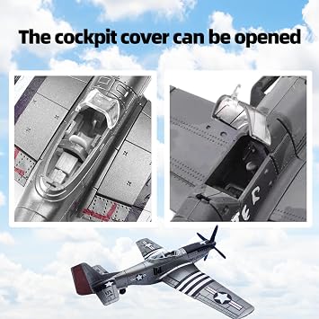 gzpynsgaohP-51 Mustang Fighter Model Kit 1:48 Scale WWII Classic Aircraft Display Model for Adult Collectors, Plastic Assembly Kit.(Light Gray)