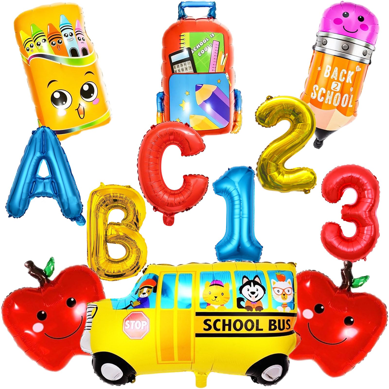 Back to School Balloons Set School Bus Balloon Pencil Balloons ABC Balloon for First Day of School Decorations 12pcs