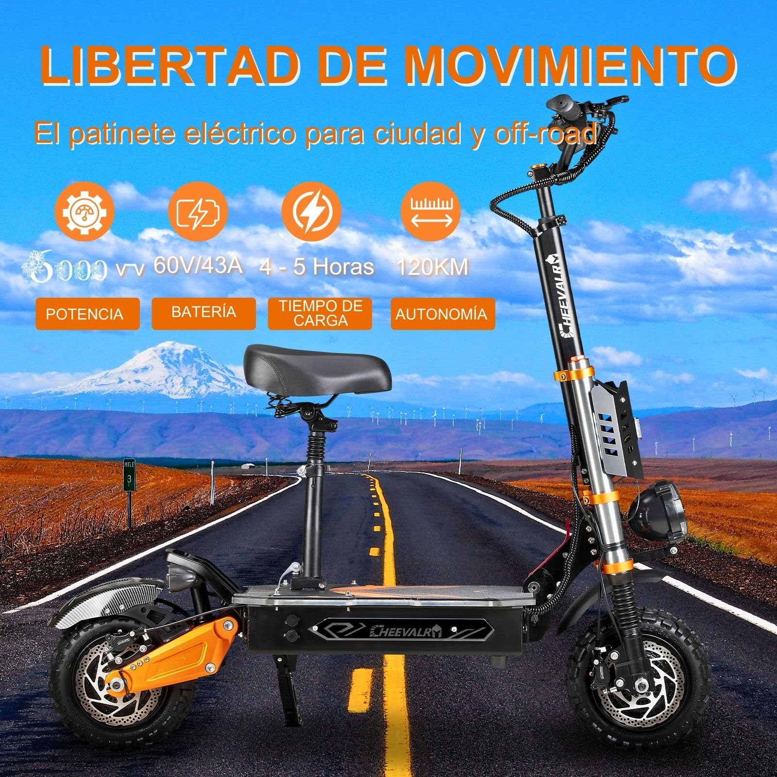 JAYSIMXIN Patinete Eléctrico para Adultos Potente,Scooter Eléctrico con Tracción Delantera de 11 Pulgadas,con Sonido,Batería de Litio 60V 43Ah,Tiempo de Carga de 5-6 Horas,Capacidad de 150 kg.