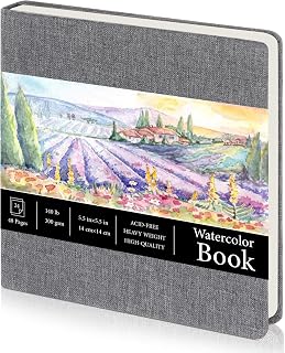 Tenceur 1 Pcs 5.5" x 5.5" Watercolor Sketchbook Journal Square Watercolor Notebook Cold Press 140lb 300gsm Cotton Paper 48 Pages Journals Notebook Paper Pads End of The Year Gifts (Elegant)