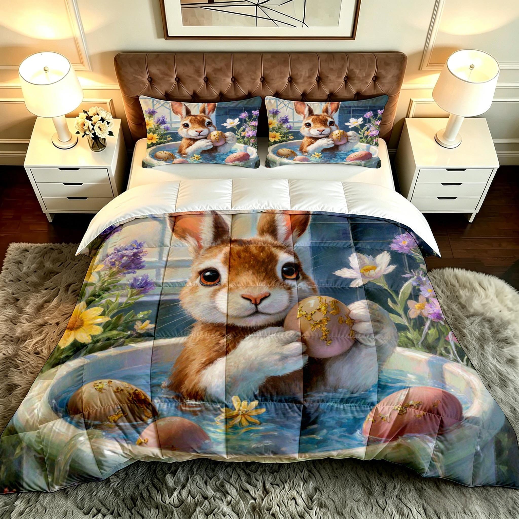 Piumone Singola 135x200cm Coniglio Fiorito per Bambini-A62