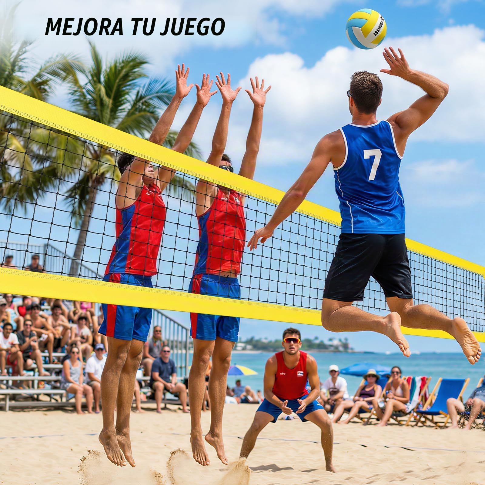 Juego de Red de Voleibol Profesional portátil para Exteriores con Postes de Altura Ajustable, Sistema de cabrestante, Voleibol con Bomba y Bolsa de Transporte para Patio Trasero y Playa