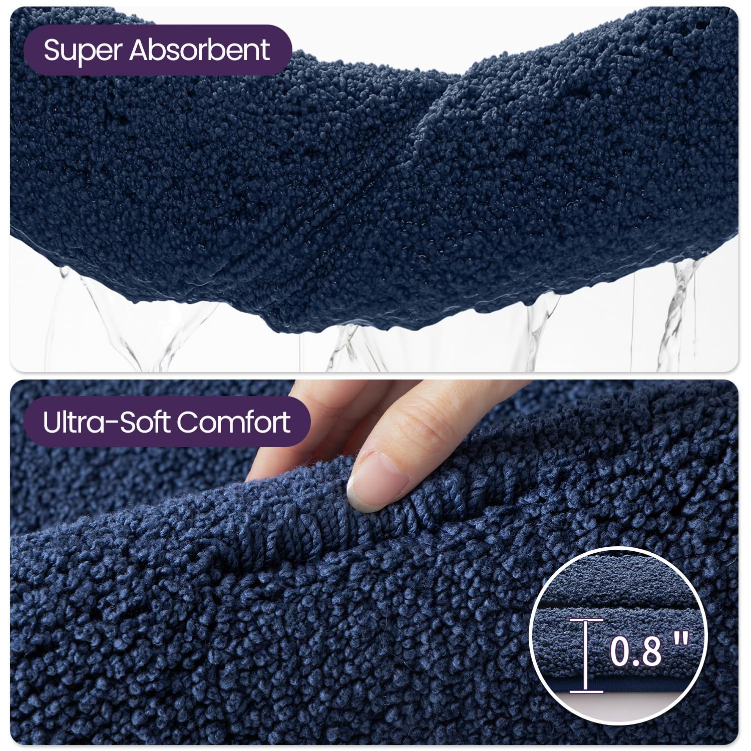 DEXI Alfombra de baño extrasuave, Absorbente, Antideslizante, cómoda, para bañera, Ducha, baño, Lavable a máquina, 61 x 109 cm, Azul Marino