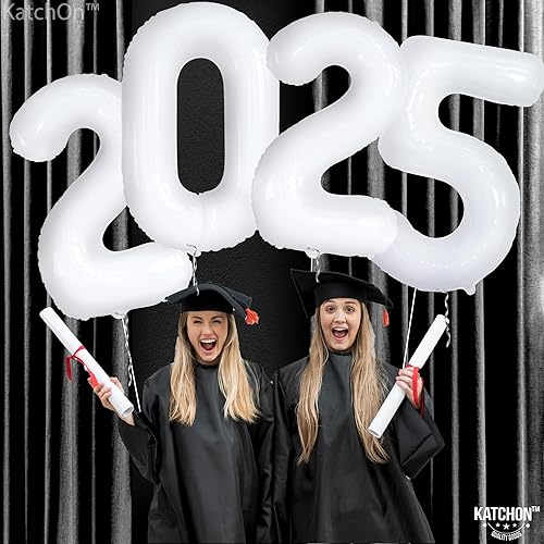 Miniatura 5 de KatchOn, Globos blancos enormes de números 2025 – 42 pulgadas | Globos blancos de aluminio 2025 para decoraciones de graduación 2025 | Globos de