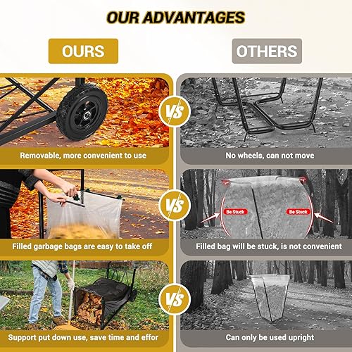 Miniatura 8 de CAROD Soporte para bolsas de basura, soporte ajustable de metal para bolsas de hojas de 30 a 45 galones de capacidad, carrito de bolsas de basura