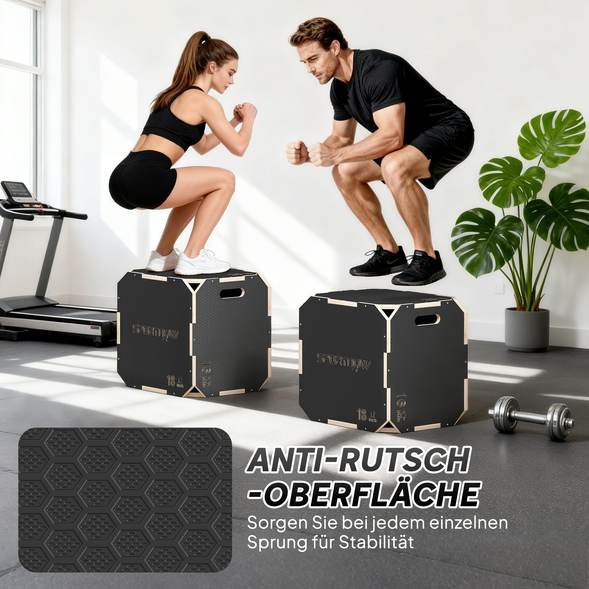 SPORTNOW 3-in-1 Plyo Box Plyometrische Sprungbox mit 3 Sprunghöhen Griffen Kantenfreie Step-Up Jumping Box Plyometric Platform Fitnessgerät für Plyometrisches Training Workout