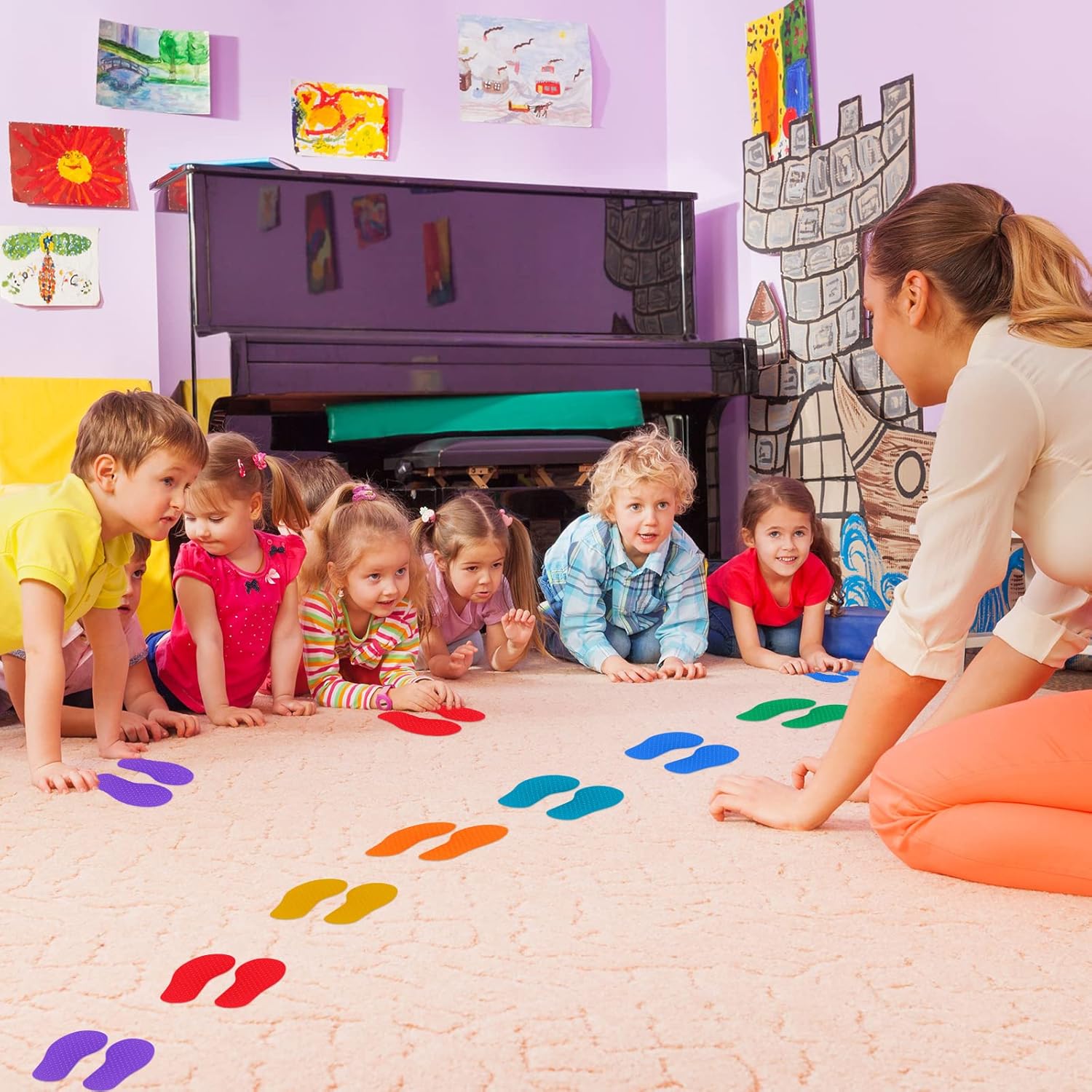 8 Pairs Feet Markers Classroom Colorful Spot Floor Markers Footprint Shaped Non Slip Rubber Carpet for Kids Home School Classroom Physical Education Learning Craft Supplies, 7 Colors