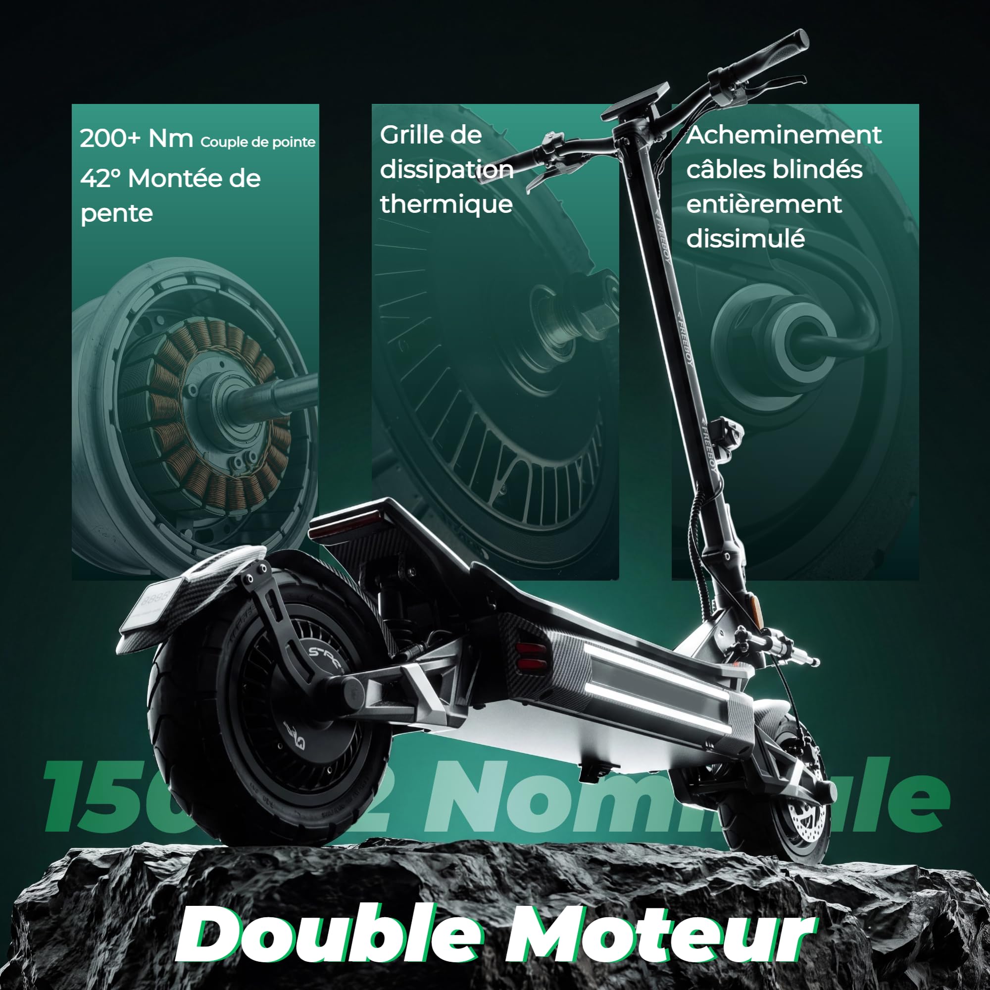 H16 Trottinette Électrique Adulte, 60V 30Ah, Amortisseur de Direction